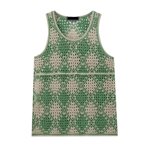 <span class=keywords><strong>Camiseta</strong></span> sin mangas de punto para <span class=keywords><strong>hombre</strong></span> con patrón a cuadros verde estilo casual urbano, chaleco de punto calado sin mangas de alta calidad para <span class=keywords><strong>hombre</strong></span> - Product Image 2