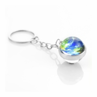 Porte-Clés Luminescent Planètes Jupiter Lune Terre Mars Soleil Mercure, Pendentif Système Solaire en Boule de Verre Double Face
