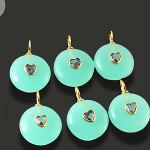 Colgante de Calcedonia Azul Natural con Incrustaciones de Piedras Preciosas, Colgante de Piedras Preciosas en Oro Vermeil, Colgantes Finos de Plata de Ley 925, Dijes de 15 mm al por Mayor - Product Image 2