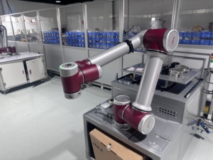 Station de travail de tonteuse CNC JAKA Cobot avec alimentateur de matériaux, bac à pièces finies, bras robotisé industriel avec pinces de préhension - Product Image 2
