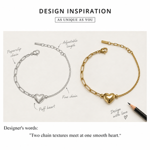 Pulsera de Corazón Asimétrico de Acero Inoxidable con Baño de Oro de 14K y Cadena de Eslabones Mixtos en Tono Dorado - Product Image 5