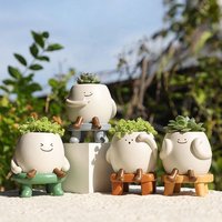 Pot de fleurs en résine en forme de pieuvre souriante mignonne avec voilier et gouvernail, motif de personnage de dessin animé, disponible en OEM et ODM