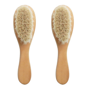 사용자 정의 로고 에코 친화적 인 아기 부드러운 염소 강모 나무 머리 빗 헤어 브러시 - Product Image 4