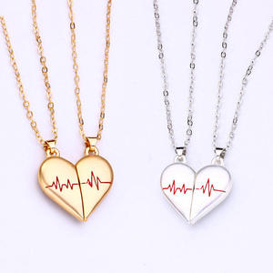 Nouveau style de collier d'amitié avec pendentif cœur magnétique, chaîne de clavicule, bijoux en acier inoxydable tendance pour les couples - Product Image 1