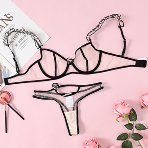 เซ็ตชุดชั้นในลูกไม้ตาข่ายสำหรับผู้หญิงชุดสองชิ้นเปิดหลังและเซ็กซี่มีจีบจีบพับสุดเซ็กซี่ดีไซน์ใหม่ - Product Image 6