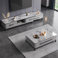 Meuble TV lumière italienne luxe ardoise support TV et table basse ensemble moderne minimaliste rétractable salon plancher armoire