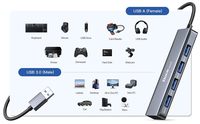 Dockteck - Hub USB 3.0 de Aluminio de 2 pies con 4 Puertos, Transferencia de Datos, Soporte para Tarjetas SD, Plug and Play