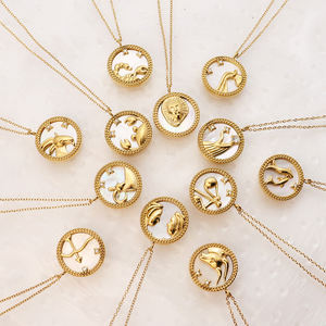 Nouveau Design, collier de bijoux de mode de qualité supérieure, en acier inoxydable, tranche de Mica, collier zodiaque en or 18k pour cadeau - Product Image 2