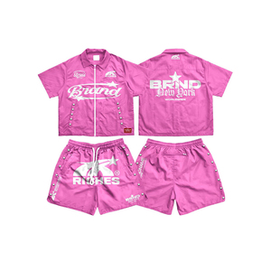Conjunto de 2 piezas de chándal cortavientos de nailon personalizado: camiseta con cremallera y pantalones <span class=keywords><strong>cortos</strong></span> tipo polo - Product Image 4