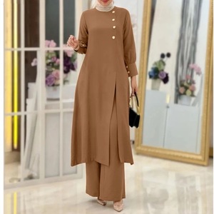 IStapromo Regalos Oriente Medio Ropa Árabe Musulmana Moda Elegante Camisa Larga Irregular Delgada Conjunto de Pantalones Anchos Musulmanes - Product Image 4