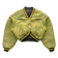 Blouson aviateur court matelassé imperméable en nylon polyester à simple boutonnage pour hommes, col côtelé rayé, manches ballon-Nouveau devant