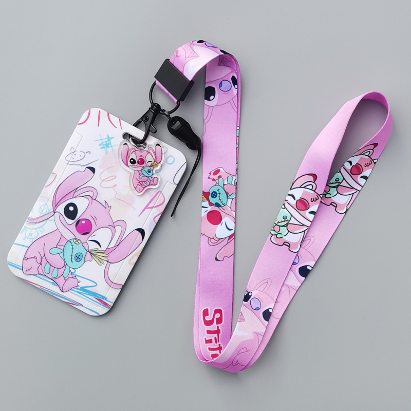 Newest Anti-Lost Lovely Cartoon Stitch Card Holder Lanyards Custom Student Worker ID Name Badge Credit Card Case Cover Lanyard Image 3