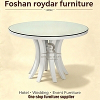 Table de salle à manger ronde moderne en acier inoxydable, nouveau design, avec plateau en verre trempé, pour la location de banquettes et tables de fête