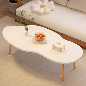 Table basse de style nordique, plateau ovale en bois avec étagère de rangement, pour salon, table d'appoint, design minimaliste moderne - Product Image 2