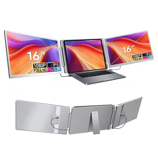 New Portable Tri-Screen 16" Inch Folding LED Monitor for Laptop IPS Panel 120Hz Refresh Rate Intel Graphics English Keyboard