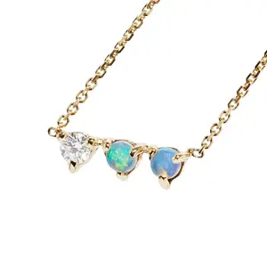 Gemnel high quality 925 sterling silver 18k gold pave opal diamond necklace women jewelry