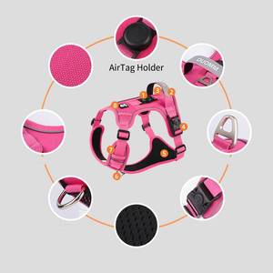 高品質反射素材オックスフォード/ナイロン製ドッグハーネス、AirTagホルダー付き、調節可能、引っ張り防止、ソフトパッド入りドッグベスト - Product Image 2