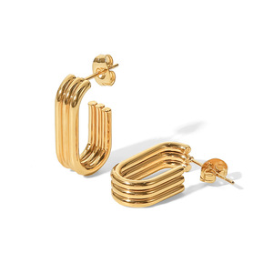 Boucles d'oreilles créoles en acier inoxydable plaqué or 18 carats pour femmes, design minimaliste géométrique, pour un usage quotidien - Product Image 5