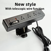 Multiprise de bureau à fixation par pince standard US, 3 prises, USB-C 20W, USB-A 18W, charge rapide, sans perçage, pince en C pour mobilier de bureau