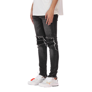Jean en denim tricoté délavé pour homme, coupe droite, déchiré, imperméable, respirant, lavable, style urbain, hiver - Product Image 1