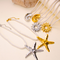 Collier en chaîne torsadée de la série Ocean, bijoux de mode, plaqué or, acier inoxydable, pendentif vague, soleil, étoile de mer, pour femmes