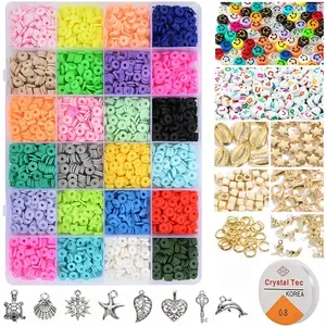 3600 Stück 6mm bunte Heishi Perlen mit Legierung Pedanten 24 Gürtel Polymer Clay Perlen Set für Schmuck Diy Herstellung