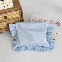 Pochette zippée à volants rayés personnalisée, couleur bonbon, légère, organiseur de cosmétiques pour femmes et filles, trousse de toilette de voyage