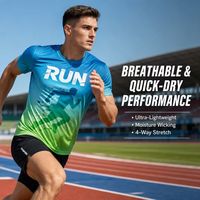 T-shirt sportif à col en V et manches courtes pour homme avec imprimé géométrique coloré 300g, coupe ample, design vierge