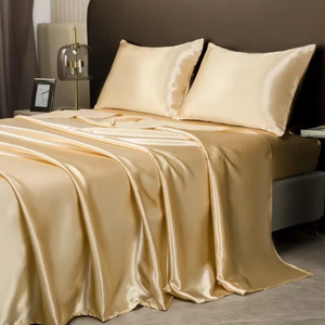 Ensemble de draps en satin soyeux et luxueux avec taies d'oreiller, tissu écologique de qualité supérieure, disponible en 3, 4 ou 6 pièces - Product Image 4