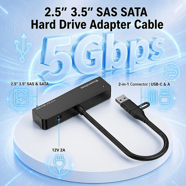 Box 2.5 and 3.5 SAS SATA to USB SSD HDD Hard Disk Drive Connector Converter Adapter Cable Case for Laptop Harddrive Blueendless