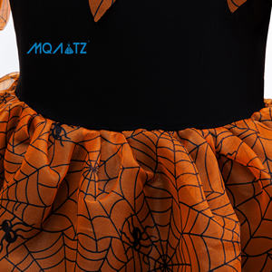 Nuevo Vestido Formal de Manga Larga para Niñas, Estampado de Telaraña Negra y Naranja, Cuello Redondo, Diseño Floral, para 8 Años - Product Image 5
