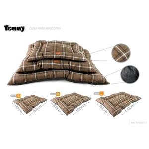 Set di Tre Pezzi in Lino Marrone a Quadretti per Lettini per Cani - Product Image 1