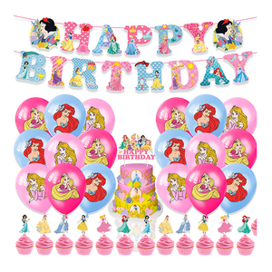 Conjuntos de Decoración para Fiesta de Cumpleaños con Temática de las Princesas <span class=keywords><strong>Aurora</strong></span>, Ariel y Bella, Adorno para Pastel, Pancarta, Globos de Látex para Suministros de Fiesta - Product Image 1