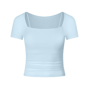 Top Corto de Yoga Transpirable de Malla 2 en 1 para Mujer al por Mayor, Manga Corta, Cuello Cuadrado, Sujetador Incorporado, Ajuste Ceñido Atlético para Gimnasio, Pilates y Entrenamiento - Product Image 5