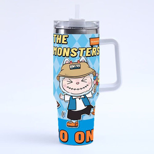7 Designs Anime New 40oz Labubu Stainless Steel Car <strong>Mug</strong> Cartoon Design <strong>Thermos</strong> <strong>Mug</strong> with Handle and Straw for Camping Gift Box - Product Image 4