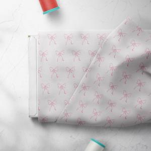 Échantillon Gratuit Tissu Léger en Coton 80s 100% Biologique Imprimé Numérique avec Motif Nœuds Roses et Rubans pour Robes Chemises Sacs - Product Image 2
