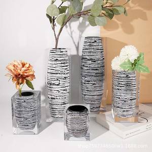 Juego de jarrones de acrílico con rayas blancas y negras, maceta moderna para decoración del hogar, regalo de inauguración de casa - Product Image 1