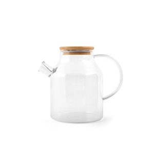 Caraffa in vetro borosilicato trasparente da 1,4 litri con coperchio in legno per servire bevande - Product Image 1