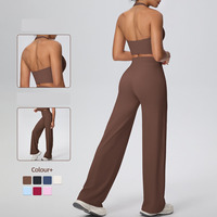 Combinaison à capuche brossée double face unie pour femmes et pantalon de yoga à jambes larges Ensemble deux pièces