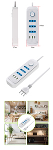 Regleta de Enchufes con 3 Tomas Chile IRAM +3USB, <span class=keywords><strong>Cable</strong></span> de 2M 3*0.75MM2 CCA, Carcasa ABS, Interruptor - Product Image 5