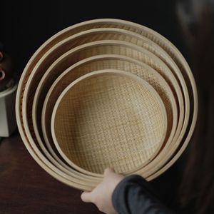 <b>Bamboo</b> Woven Baskets Round Handmade Storage Basket For Fruit Tea Utensils 1 Pc - Product Image 1