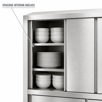 Armoire de rangement commerciale en acier inoxydable avec 4 portes coulissantes, finition brossée mate, extensibilité modulaire pour cuisine de restaurant