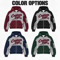 Sweat à capuche zippé personnalisé pour homme, coupe courte, color block, broderie chenille, logo personnalisé pour un style rétro streetwear