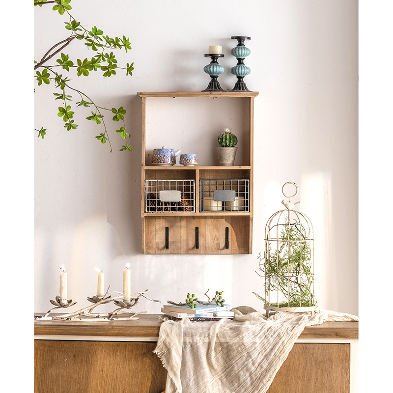 Mensola Portatazze In Legno Shabby Chic, 18 Ganci, Per Cucina E Bar, Massimo 18 Tazze, Colore Bianco, Montaggio A Parete