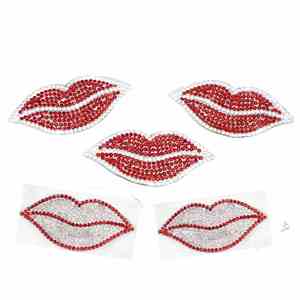 New Iron On/self Sticker Rhinestone <b>Red</b> Mouth Lip Patch for Clothing & Hats Bag Decoration - Product Image 1