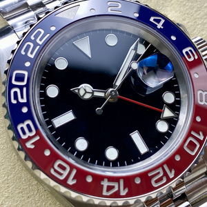 Đồng hồ cơ tự động của nam giới với màu đỏ và màu xanh xoay bezel hiển thị thời gian kép đồng hồ thép không gỉ - Product Image 3