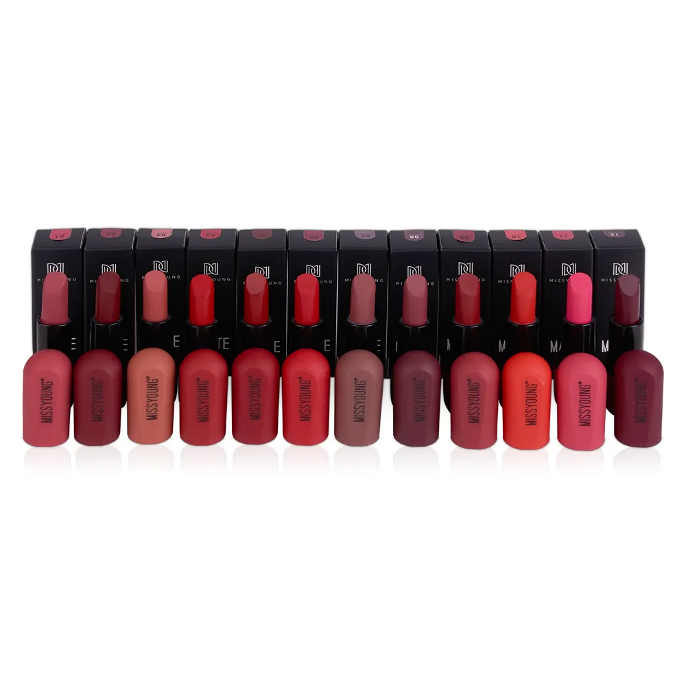 Lipstik Gloss 12 Warna Label Pribadi, Kosmetik Lip Gloss Vegan Set Lipstik Matte Cair dengan Logo