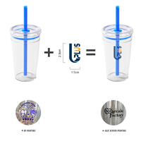 Gobelet en plastique PC de 450 ml (16 oz) avec logo personnalisé, sans BPA, avec couvercle et paille, anti-fuite, écologique, compatible lave-vaisselle, pour la salle de sport
