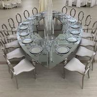 2024 dernière table de mariage en verre demi-lune en forme de serpentine en acier inoxydable