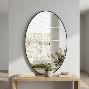 Modern Aluminum <b>Black</b> Oval 4.0mm Thick <b>Framed</b> <b>Bathroom</b> Vanity <b>Mirror</b> 24x32 Hanging Horizontal/Vertical Bedroom Living Room - Product Image 4